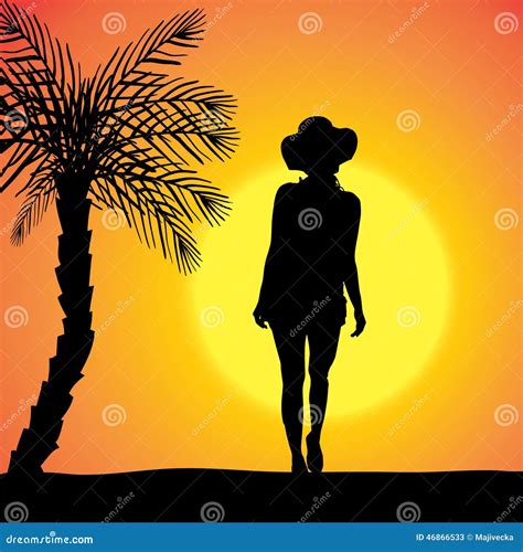 Vector Silhouette Of A Woman Stock Vector Illustration Of Sundown Isolated