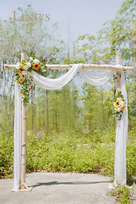 Flower Arch Décor With Sheer Drape Set Of 2 Bright Sunflower In