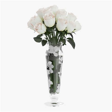 3d Bouquet White Roses Glass Vase