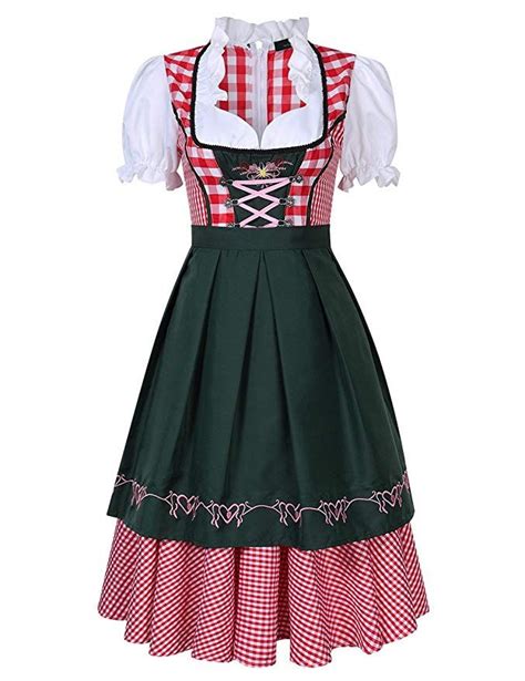 Kojooin Womens German Dirndl Dress 3 Pieces Oktoberfest