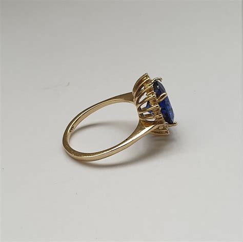Princess Diana Blue Sapphire Engagement Ring Gold 14k Yellow Etsy