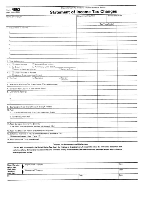 Fillable Form 4862 Statement Of Income Tax Changes Form Printable Pdf