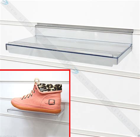 Negotiation minimum order quantity retail store shoe display shelves wall mount shoe display shelf. ACRYLIC SLATWALL SHELVES SHOE DISPLAY CLEAR SHELF RACK ...