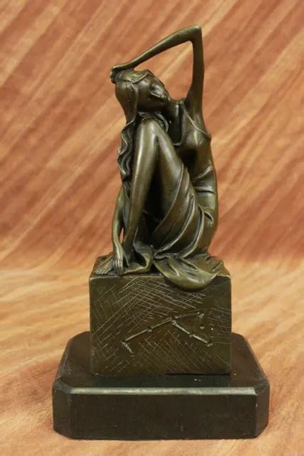 Art Nouveau Deco Hot Cast Semi Nude Female Bronze Sculpture Marble