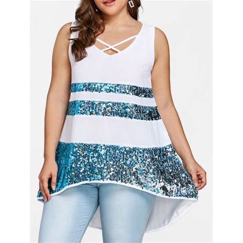 Plus Size Criss Criss Sequin Tank Top White Big And Sexy Sportswear