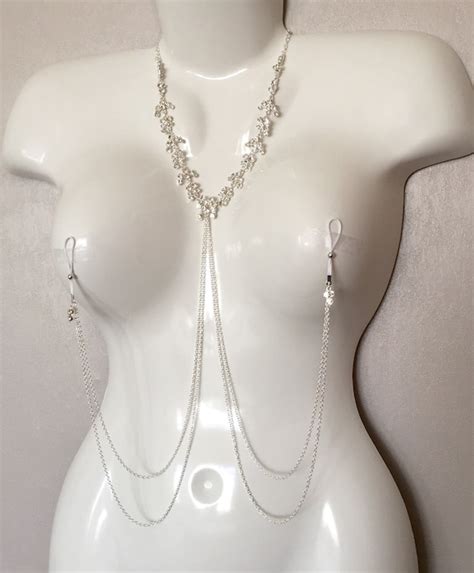 necklace with nipple chains non piercing nipple rings with etsy