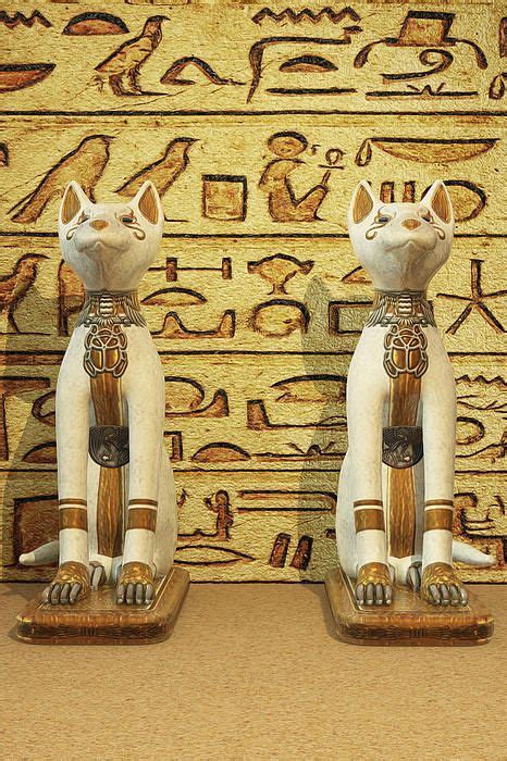 Egyptian Cat Statues Hieroglyphic Script Fine Art Prints Greeting