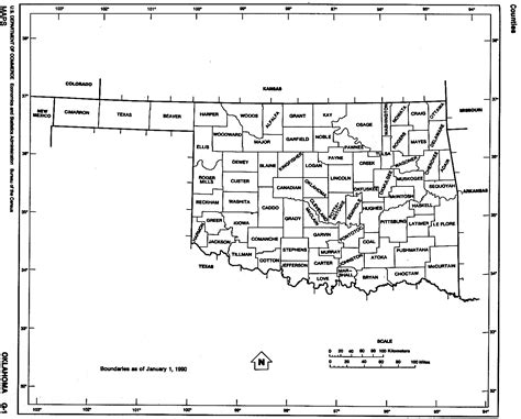 Oklahoma State Map With Counties Outline And Location Of