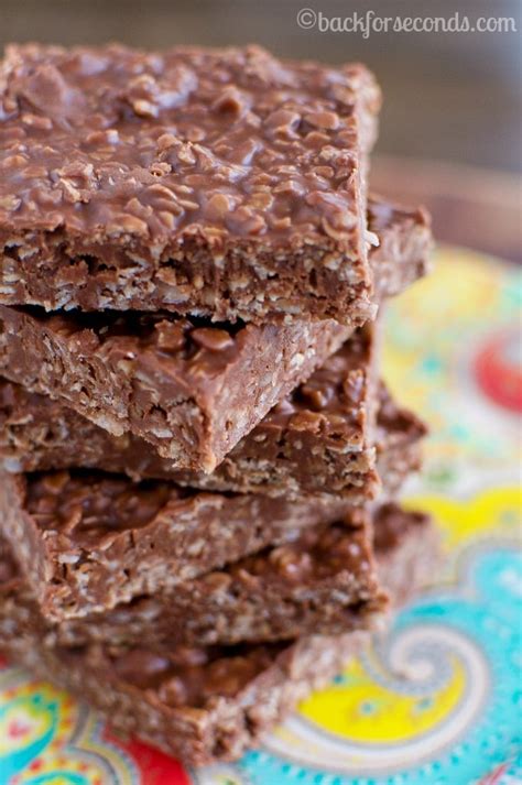 Crumble the remaining oat mixture over the chocolate. BEST No Bake Chocolate Oatmeal Bars - Back for Seconds
