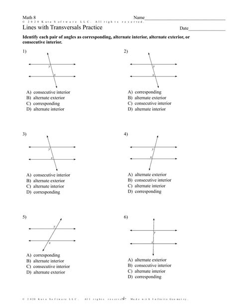 Angles And Transversals Worksheet Angles Formed By A Transversal