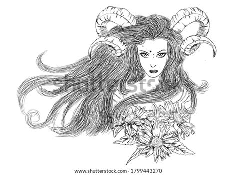 pen drawing woman aries zodiac sign stock illustration 1799443270 shutterstock