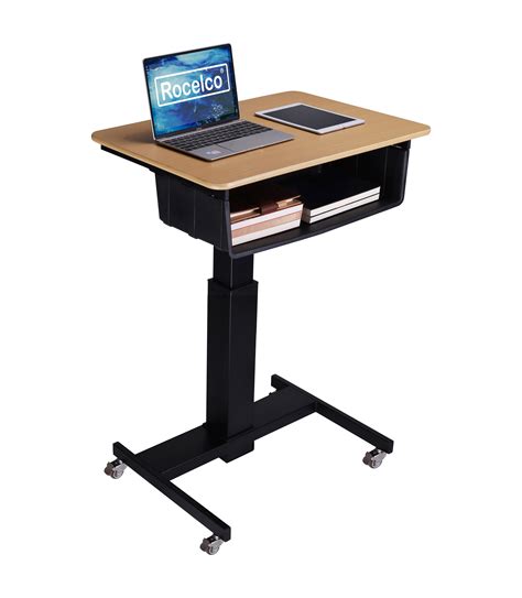 Rocelco 28 Height Adjustable Mobile School Standing Desk With Book Box