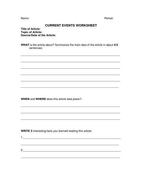 16 Current Events Worksheet