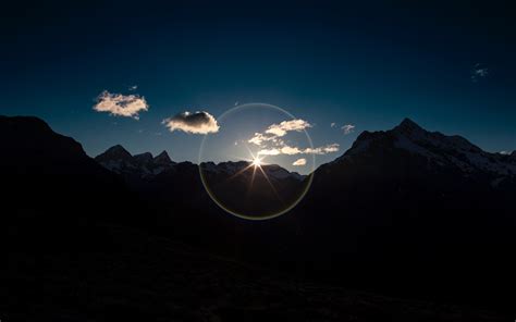 Download Wallpaper 3840x2400 Mountains Sunrise Sunbeams Silhouette