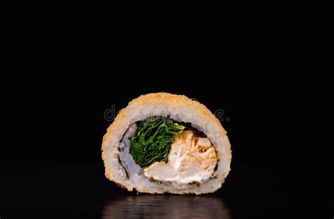 Traditional Fresh Japanese Sushi Rolls On A Black Background Deep
