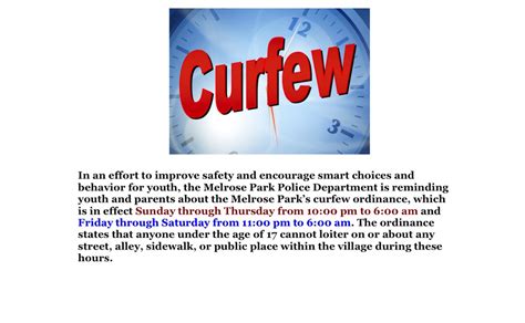 Meaning of curfew in english. Curfew | Village of Melrose Park