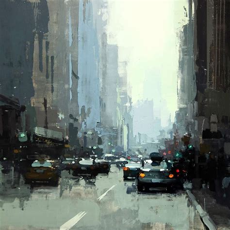 5th Ave Midday In Blue 12 X 12 Inches Oil On Panel Jeremy Mann
