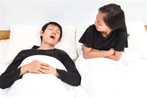 Little Boy Snoring While Sleeping In Bed Top View Stock Photo Image