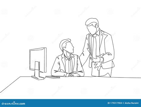 One Single Line Drawing Of Young Manager Take A Talk To Teach New