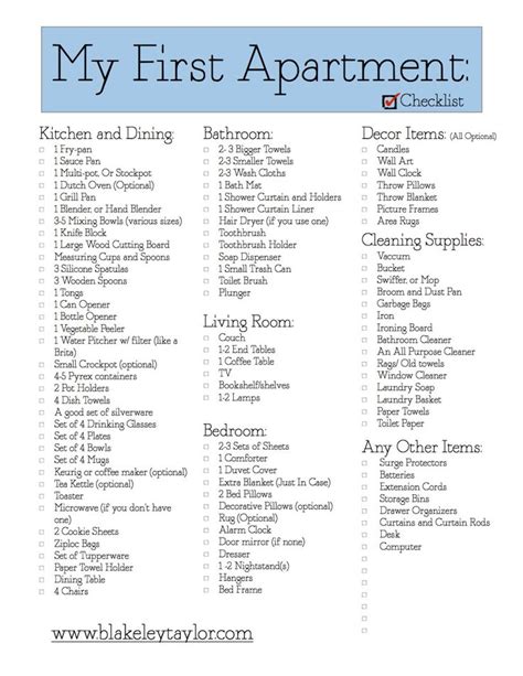 Printables And Downloads Apartment Checklist First Apartment First