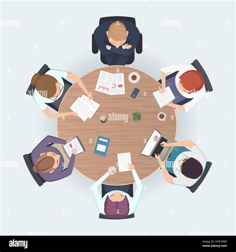 Round Table Top View Business People Sitting Meeting Corporate