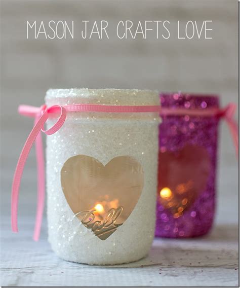 Valentine Glitter Votives Mason Jar Crafts Love