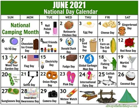 June Printable Calendar Of National Days National Day Calendar