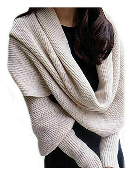 Multitrust Multitrust Women Knit Sweater Tops Scarf With Sleeves Winter Warm Wrap Shawl