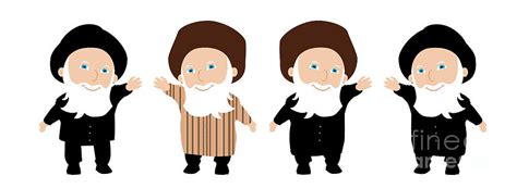 A Cartoon Illustration Of Dancing And Happy Chassidic Rabbis Four