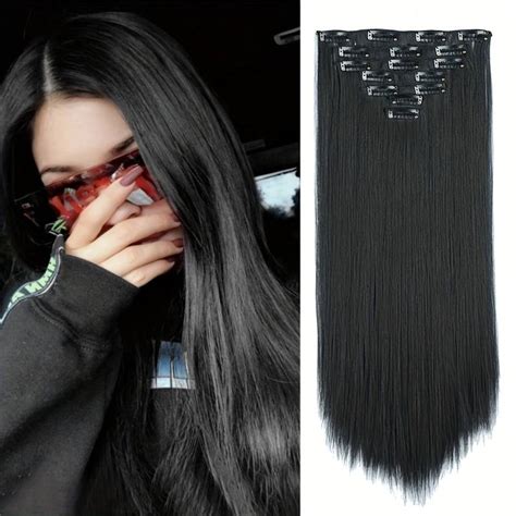 Long Curly Wavy Hair Extension 16 Clips High Temperature Synthetic