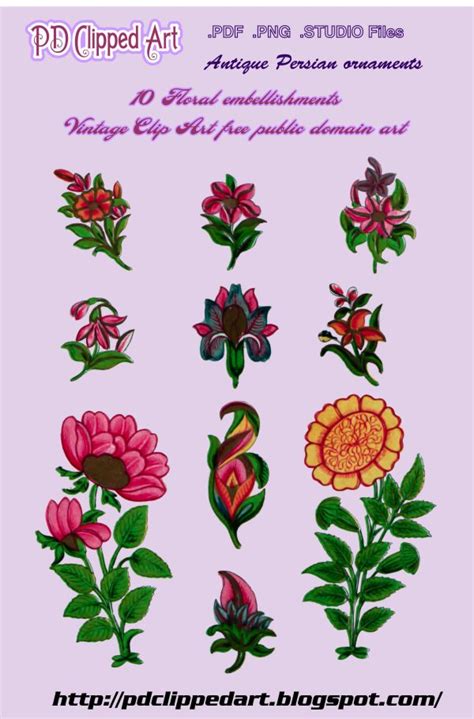 For sewing junk journal hippie boho craft embellishments. Public Domain Clipped Art: 10 Floral embellishment Vintage ...