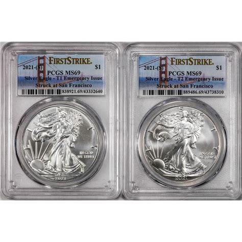 2021 S Type 1 And Type 2 1 American Silver Eagle Coins Pcgs Ms69 First
