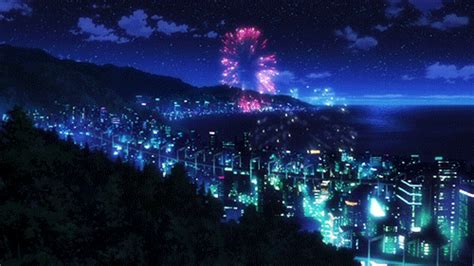 An Aesthetic City With Fireworks   De Paisajes Cielo Animado
