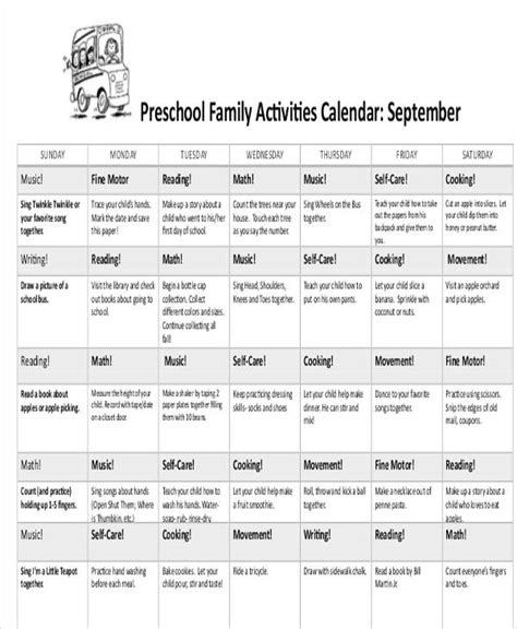 8 Preschool Calendar Templates Sample Examples Free And Premium