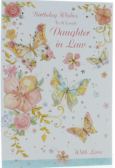 Greetings Daughter In Law Birthday Card Floral Butterflies With Glitter Gold Foil 9x6 Amazon