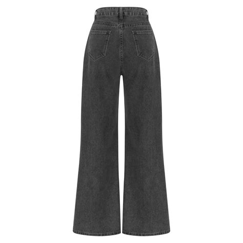 faiwad women s high waisted baggy jeans wide leg straight button down denim pants ladies stretch