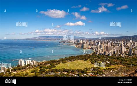 View Of Waikiki Beach And Honolulu Skyline From Diamond Head Stock