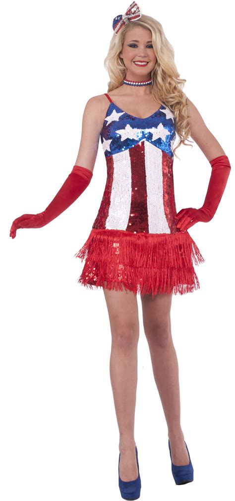 Womens Independence Day Patriotic Sparkle Sequin Dress Costume