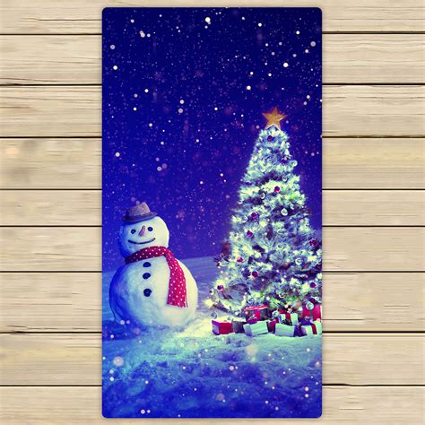 Ykcg Christmas Tree Winter Snowflakes Snowman Hand Towel Beach Towels