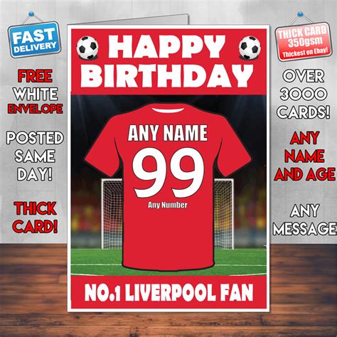 Personalised Liverpool Football Fan Birthday Card Soccer Team Any