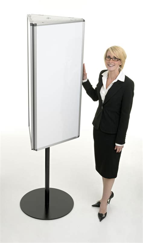 Sided Rotating Magnetic Whiteboard On A Sturdy Black Steel Pole And