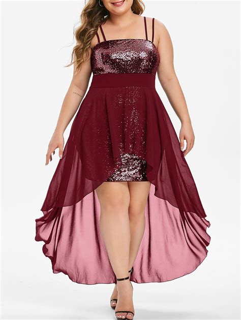 Off Plus Size Sequins High Low Party Dress In Red Wine