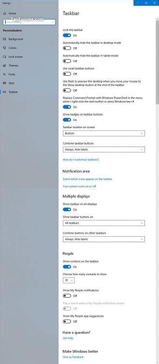 Create Taskbar Settings Shortcut In Windows 10 Tutorials
