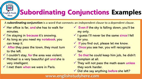 Once you become advanced enough to put together basic sentences in english, the next logical step is to learn conjunctions. Subordinating Conjunctions Examples - English Study Here