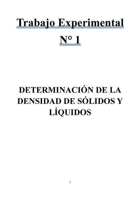 Informe De Laboratorio N1 DeterminaciÓn De La Densidad De SÓlidos Y