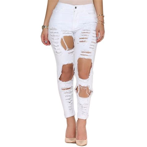 Hot Style Women High Waist White Denim Pants Popular Street Stylish