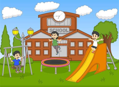 Children Playing At The School Cartoon Stock Vector Illustration Of