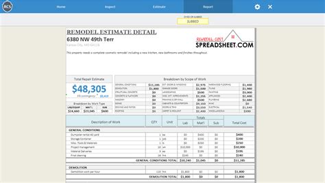 Remodel Cost Estimate Detail Report Remodelestimatorcom Remodel