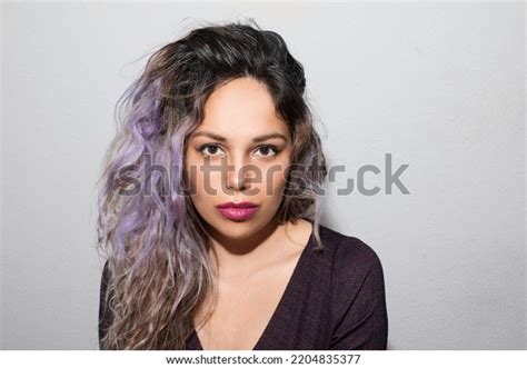 Beauty Portrait Girl Purple Hair Red Stock Photo 2204835377 Shutterstock