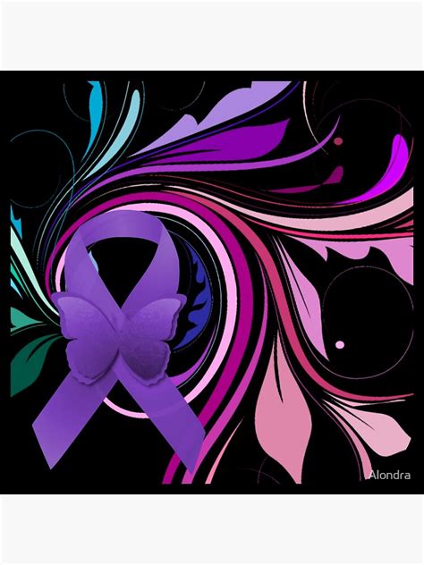 Purple Awareness Ribbon With Decoravtive Floral Poster By Alondra